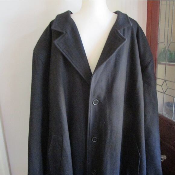 King's Court Black Single Breasted Long Men Peacoat 5XL Wool Blend Minimalist - Picture 6 of 17